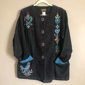 Bob Mackie Denim Jacket with Embroidery, Medium